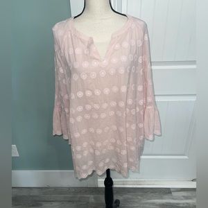 J. Jill blush embroidered scalloped hem, flare sleeve tunic blouse. Large. EUC